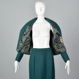 1960s Three Piece Skirt Suit with Matching Winter Coat in Green & Blue Wool