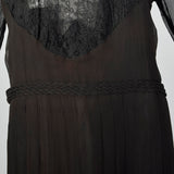 1930s Black Silk Dress with Sheer Lace Bust Panel