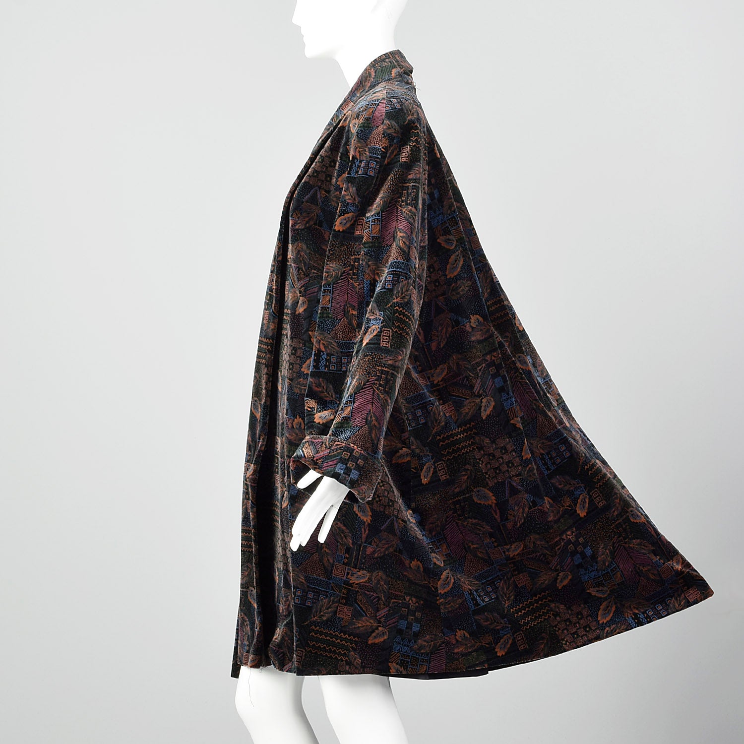 1980s Black Cotton Velvet Swing Coat