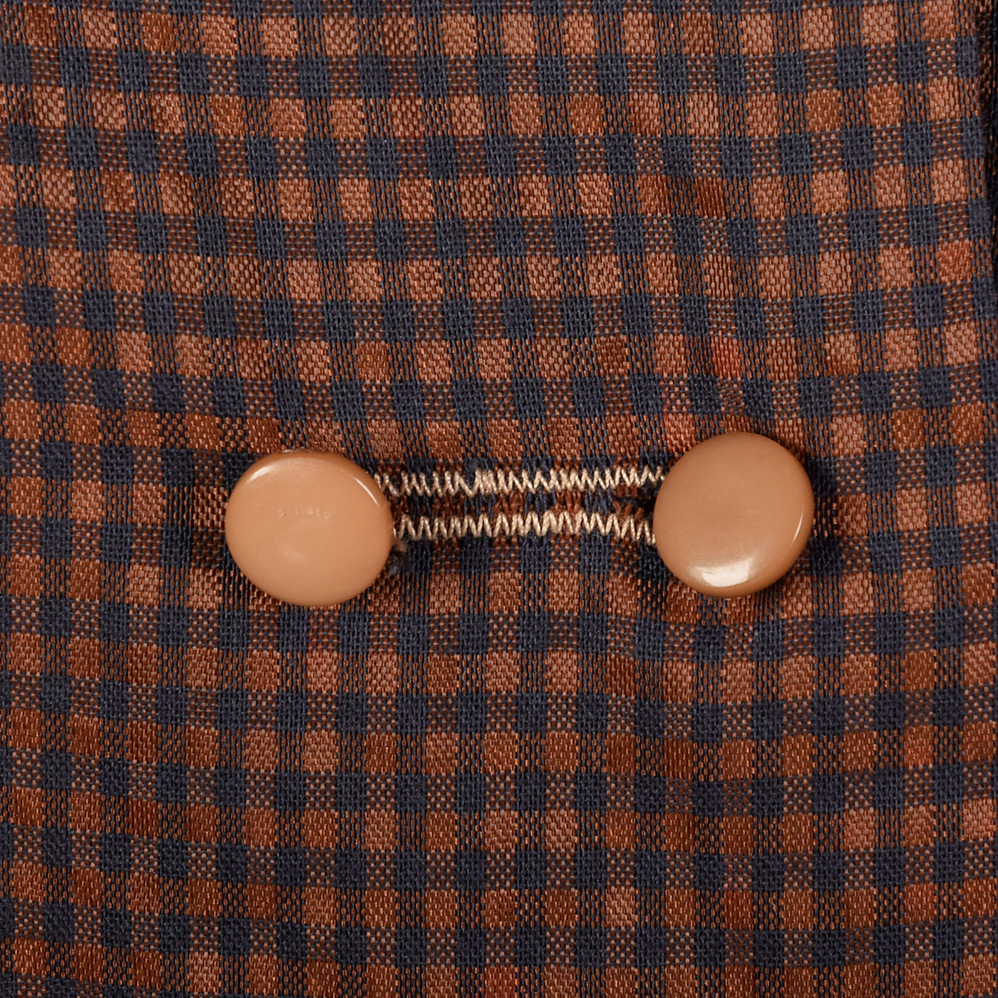 1950s Brown and Navy Gingham Day Dress