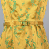 1960s Two Piece Dress  and Jacket Set in Mustard and Green Satin