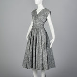 1950s Gray Cotton Lace Print Dress