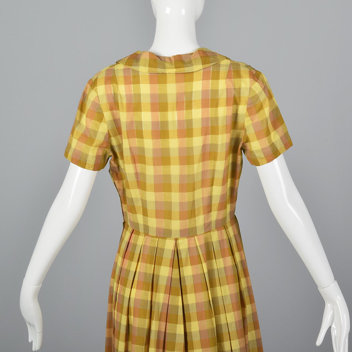 1950s Yellow Plaid Cotton Day Dress