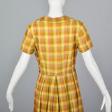 1950s Yellow Plaid Cotton Day Dress