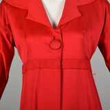Small 1960s Red Satin Empire Waist Coat Bracelet Sleeve Formal Holiday Outerwear