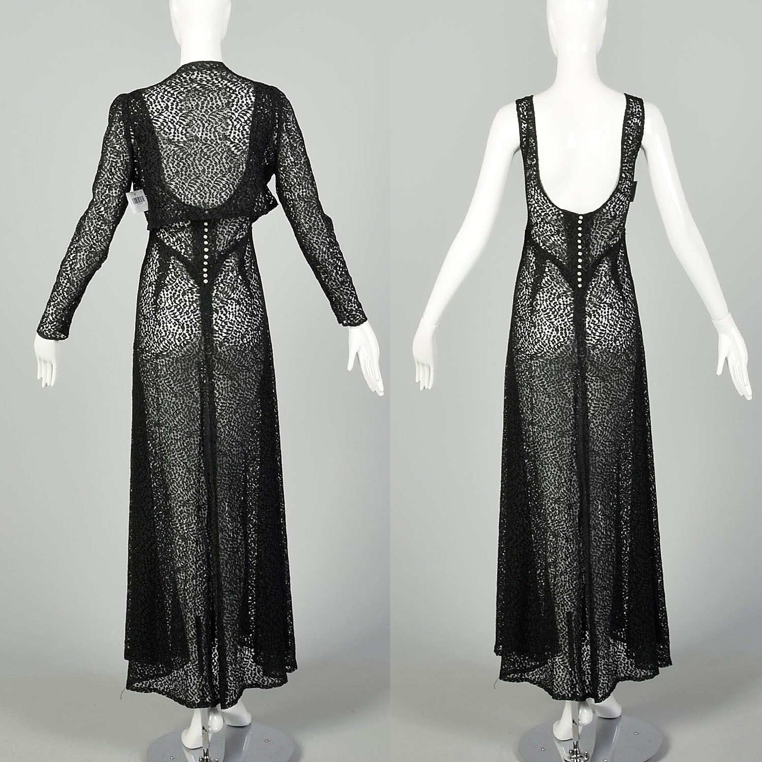 Medium 1930s Sheer Black Lace Dress Glamorous Old Hollywood