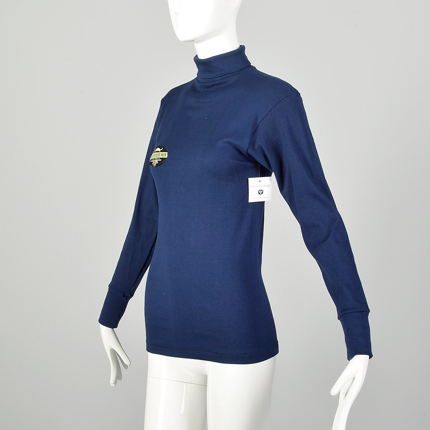 XS 1960s Deadstock Navy Blue Lightweight Long Sleeve Turtleneck Shirt