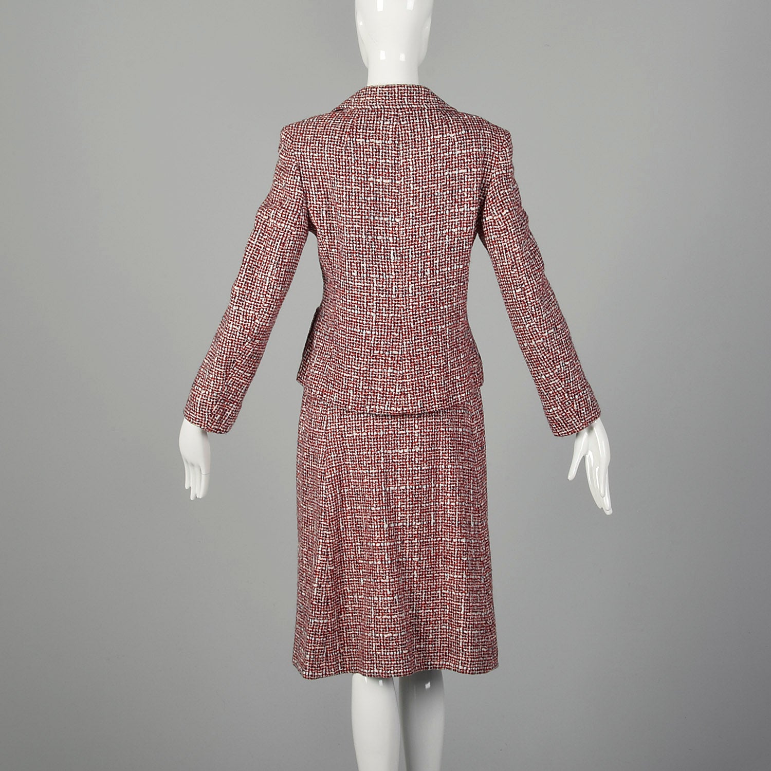 Small 1970s Red White and Blue Tweed Wool Skirt Suit