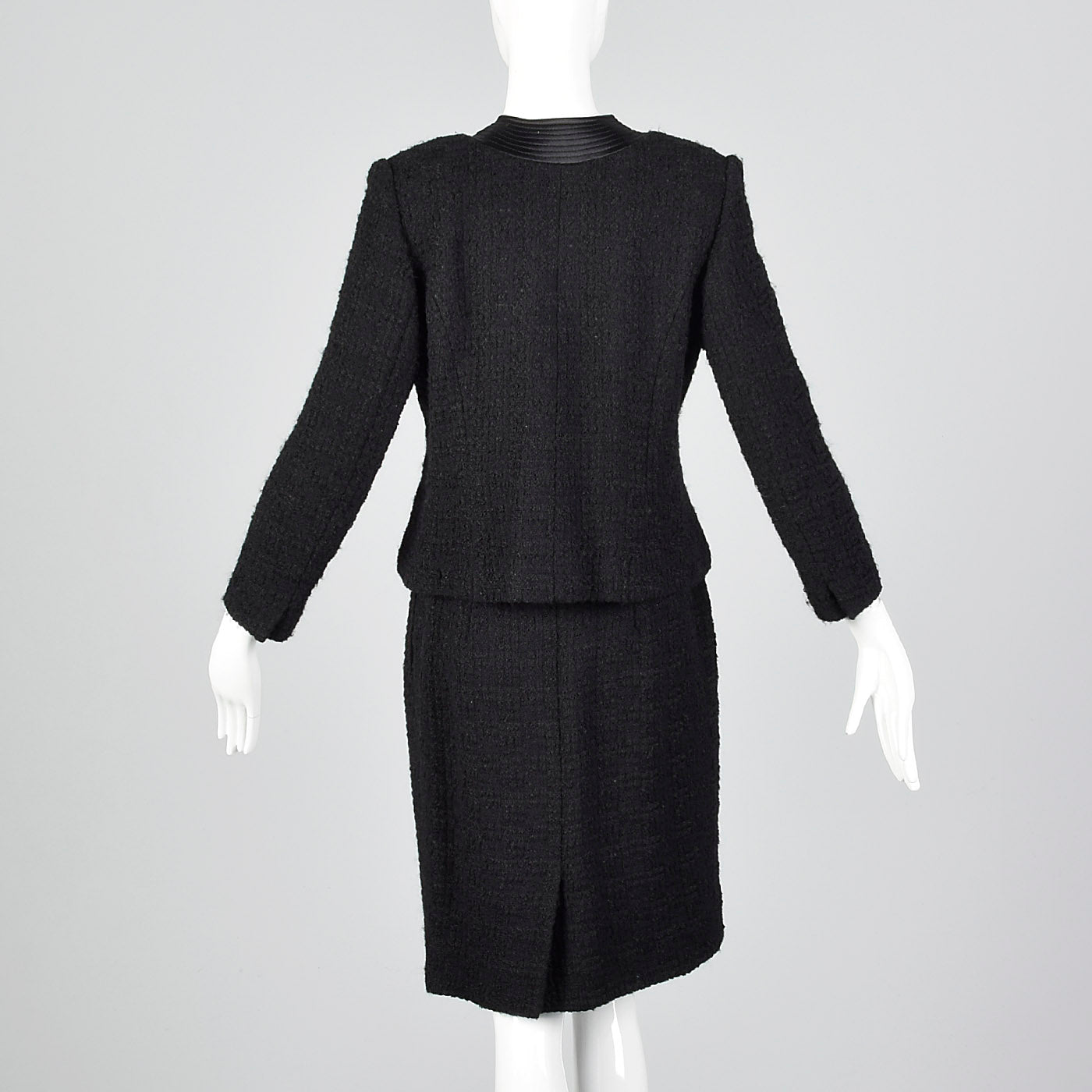 1960s Black Chunky Tweed Skirt Suit
