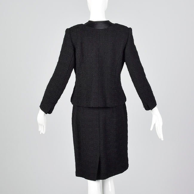 1960s Black Chunky Tweed Skirt Suit