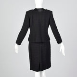 1960s Black Chunky Tweed Skirt Suit