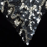 Large 1990s Oleg Cassini Black Tie Dress Velvet Beaded Strapless Cocktail Mini