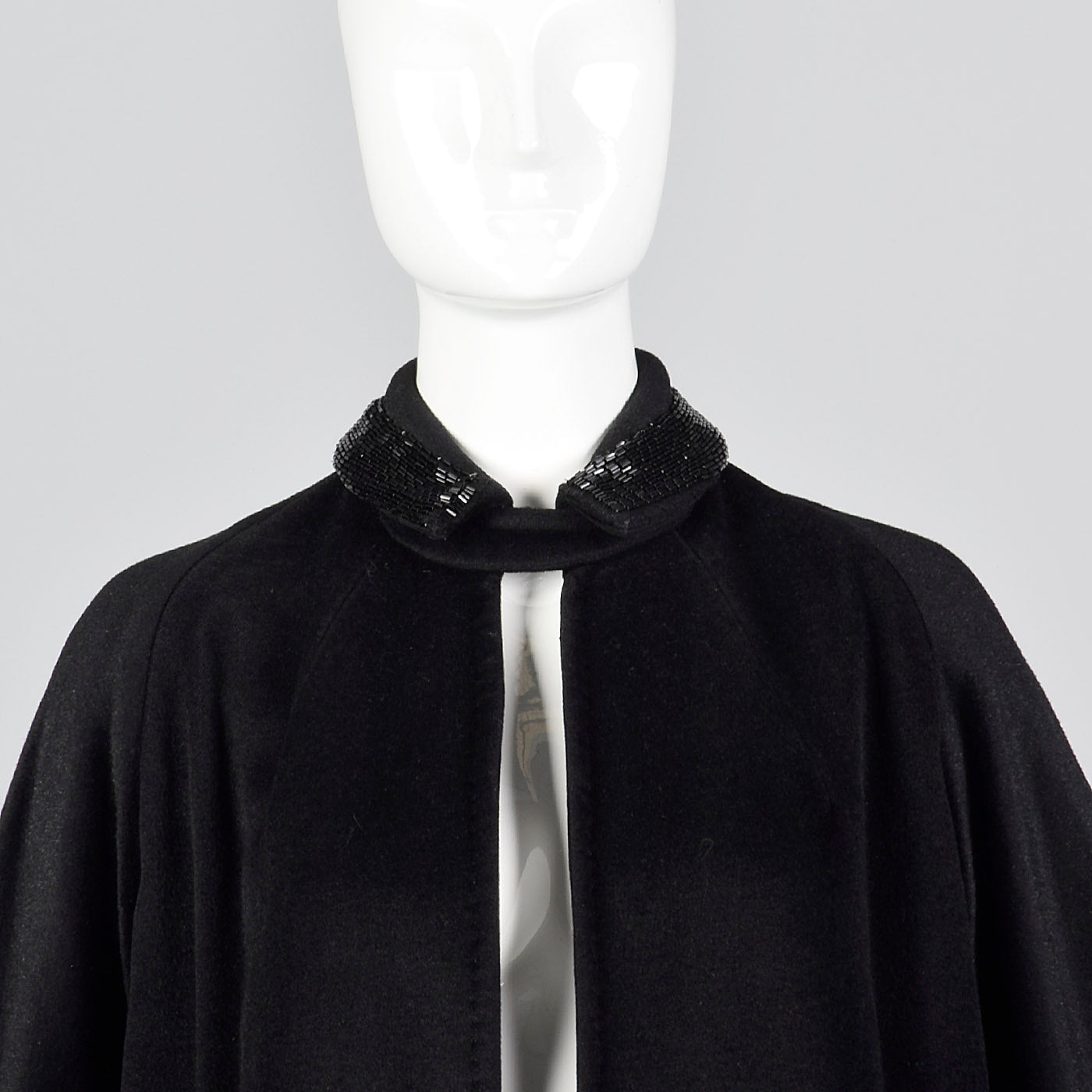 1950s Black Wool Swing Coat with Beaded Collar