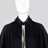 1950s Black Wool Swing Coat with Beaded Collar