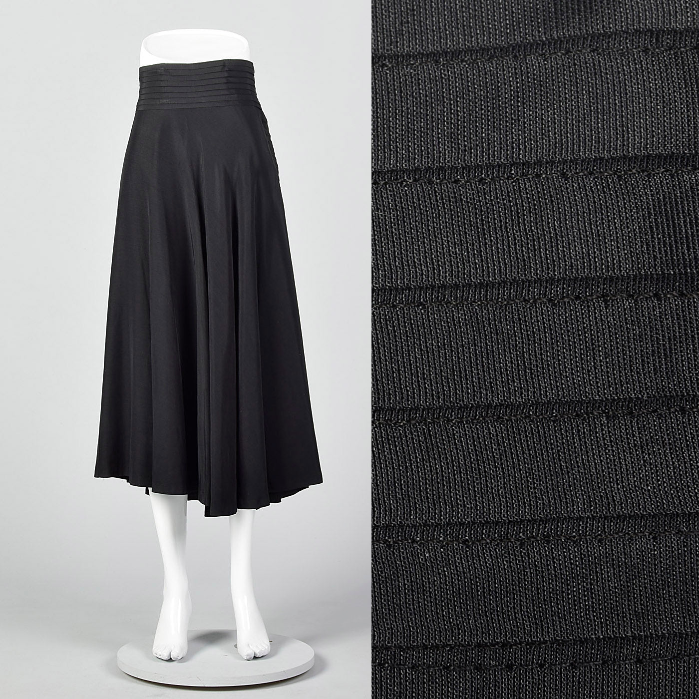 1950s Black Pleated Waistband Skirt