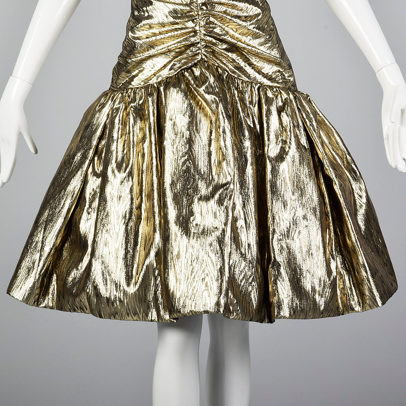 1980s Victor Costa Metallic Gold Strapless Party Dress