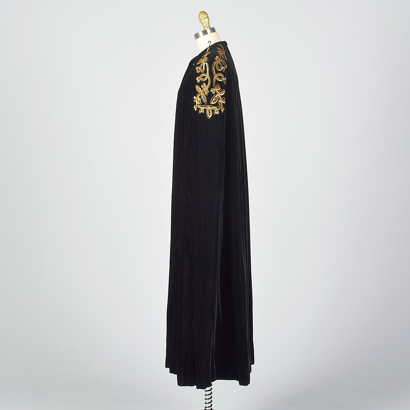 1940s Black Velvet Opera Cape with Gold Sequin Shoulders