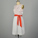 XL 1960s Pat Premo Dress White with Orange Embroidery and Bow