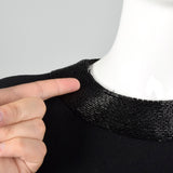 1970s Anne Klein Black Wool Evening Gown with Bell Sleeves and Beaded Trim
