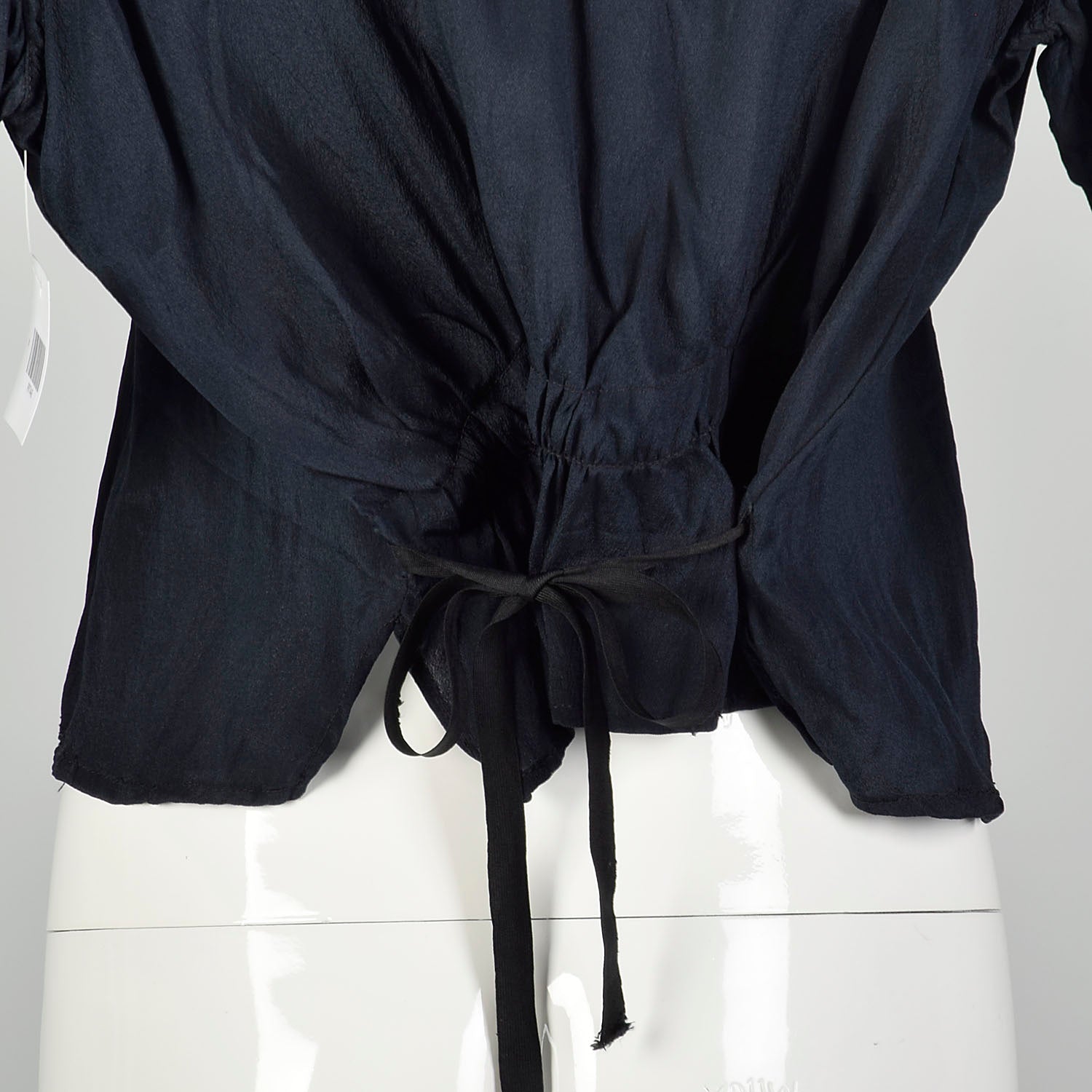 Large 1910s Blouse Edwardian Navy Blue Silk Shirt Pleated Tie Back Waist Top