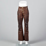 1970s Brown Leather Pants with Antler Buttons