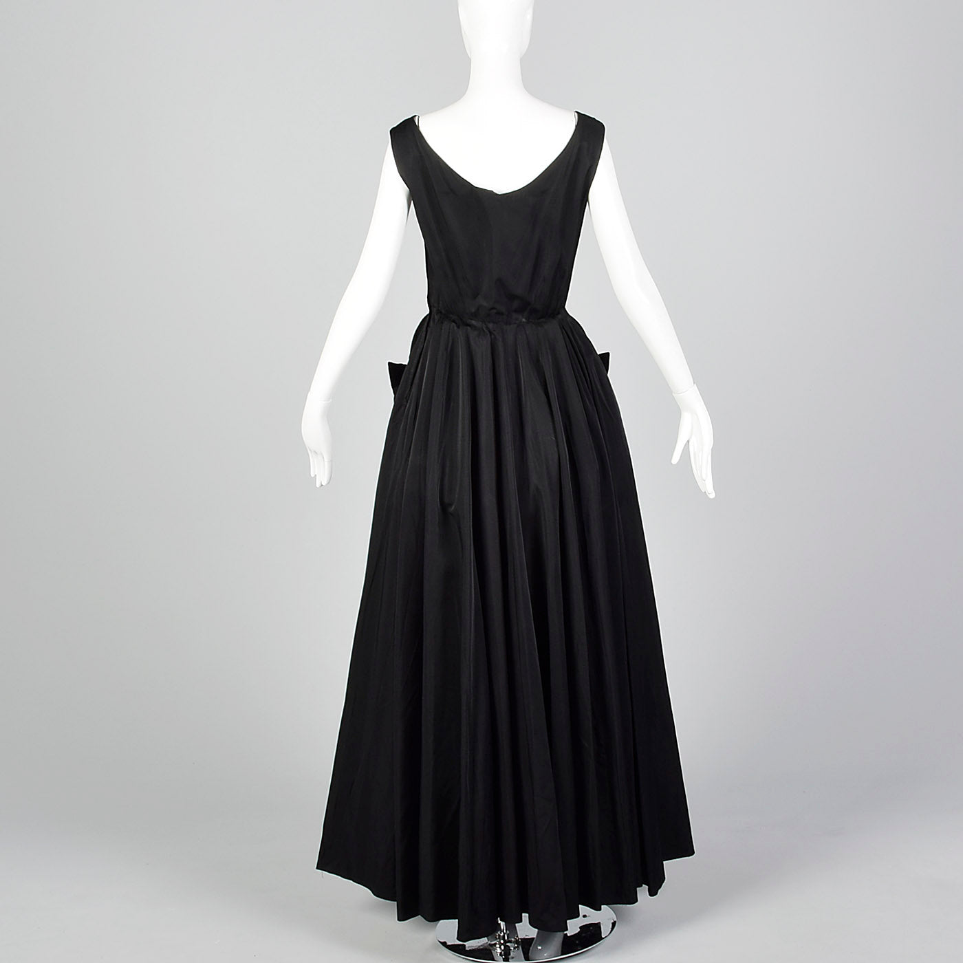 1950s Black Full Length Gown with Velvet Trim