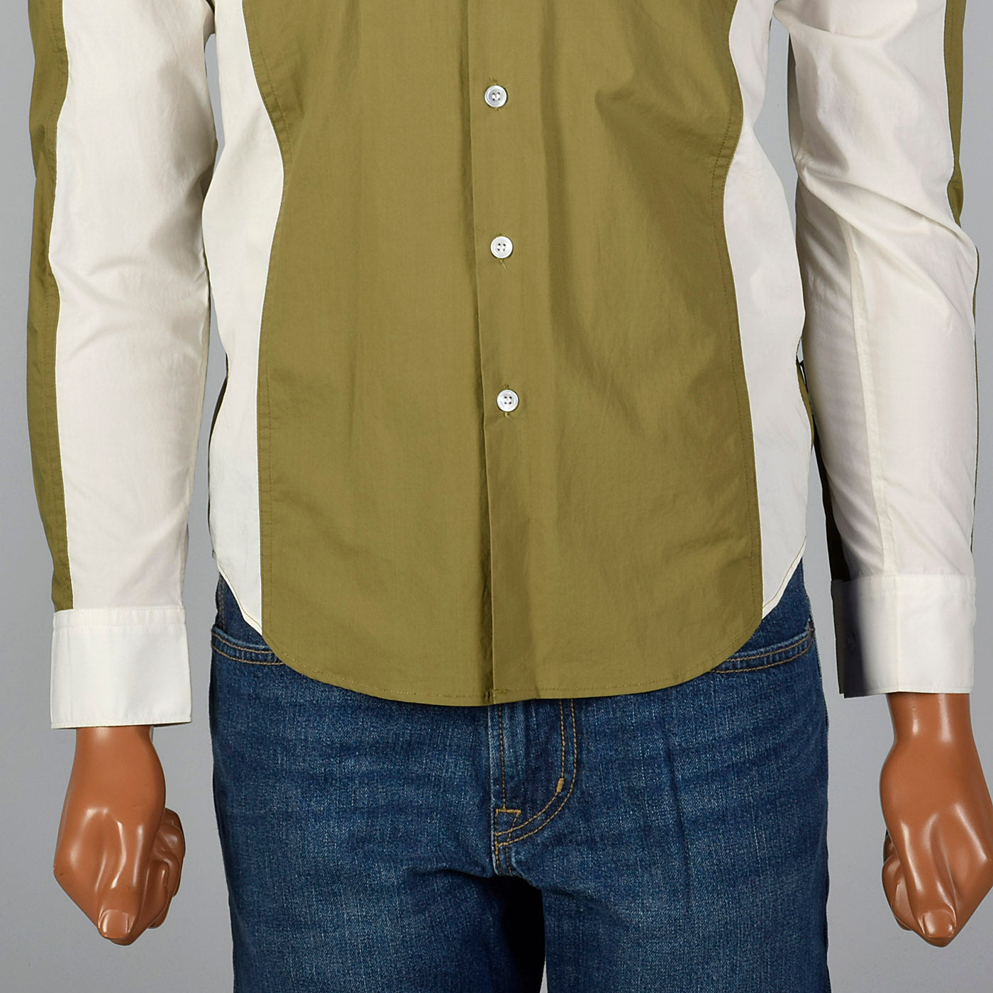 2000s Comme des Garcons Two Tone Green and White Button Down Shirt