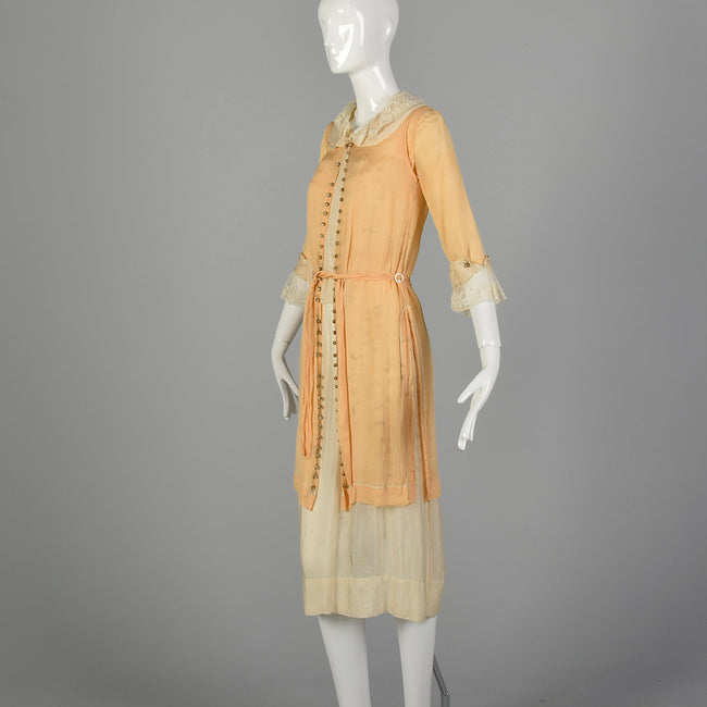 1910s Edwardian Coral and Ivory Day Dress