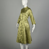Medium 1960s Sage Green Asian Dress Hand Sewn Silk Frog Closures