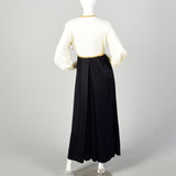 Large 1970s Palazzo Pant Jumpsuit Long Sleeve Flowy V Neck Hostess