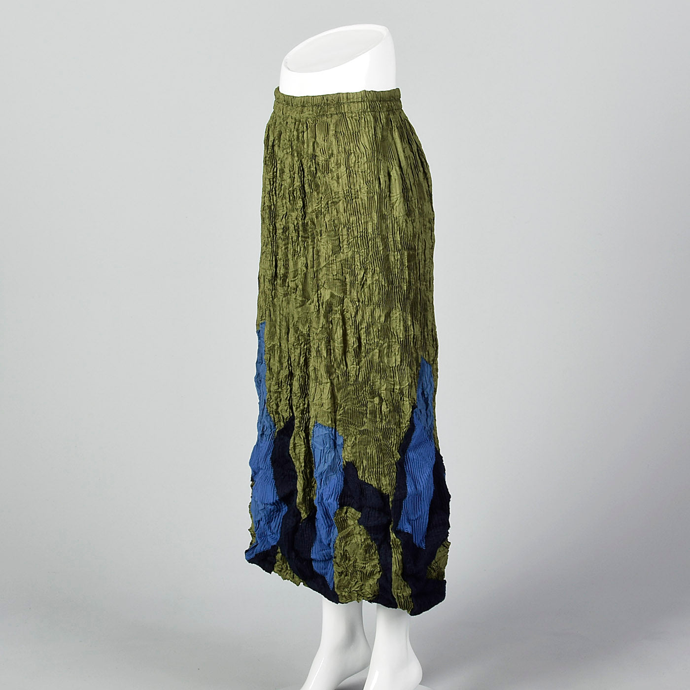 2000s Issey Miyake Pleated Skirt with Bubble Hem and Fleece Applique