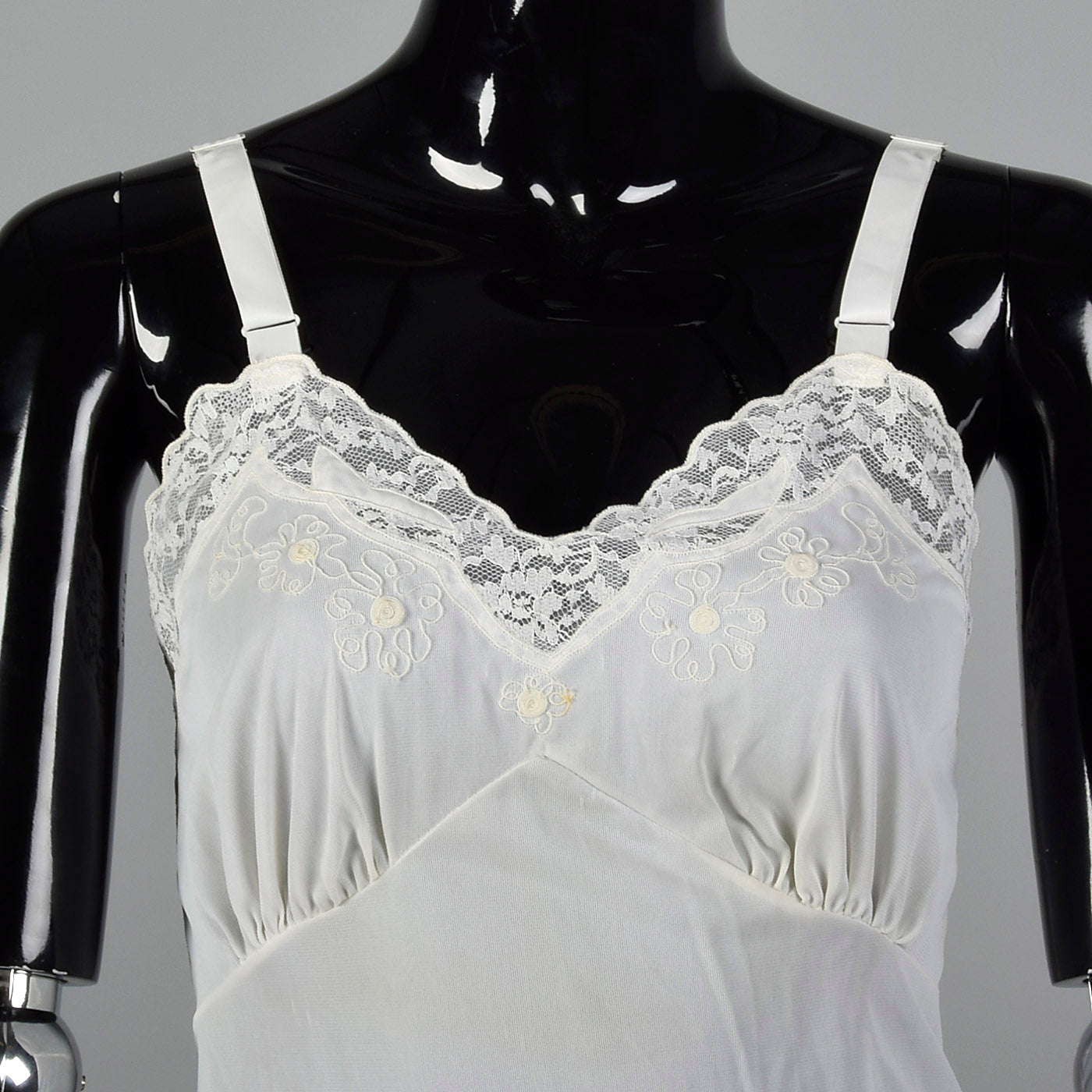 1960s White Nylon Slip with Lace Trim