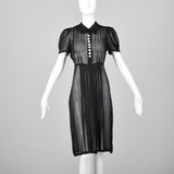 1930s Sheer Black Pleated Dress