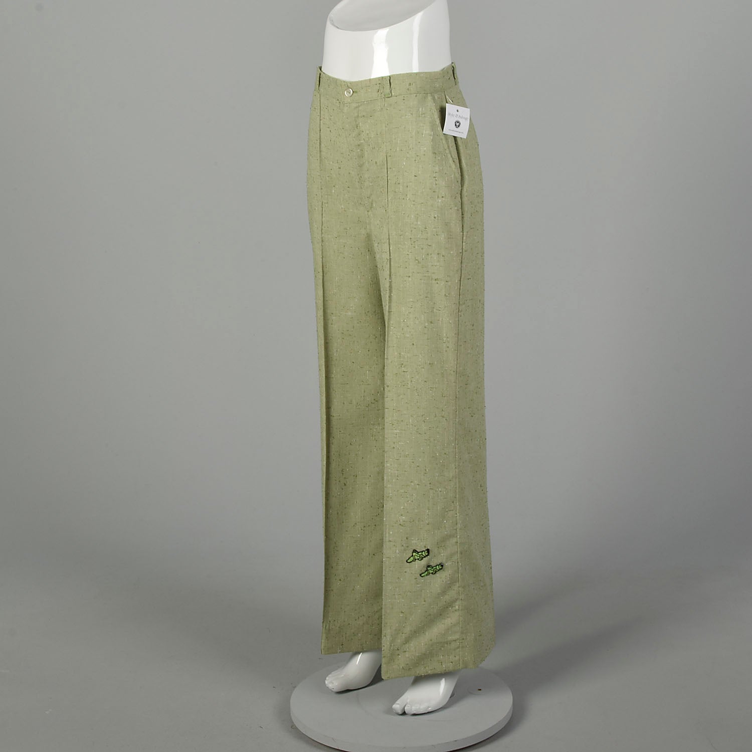 Medium 1970s Pants Green Grasshopper Applique Wide Leg High Waist