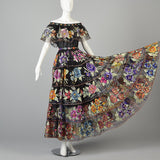 1950s Chiapas Mexican Two Piece Dress with Full Circle Embroidered Skirt