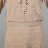 1940s Taupe Knit Dress with Beaded Bust
