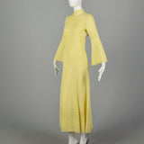 Medium 1970s Boho Dress Hippie Bell Sleeve Sheer Yellow Bohemian Knit