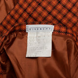 Large 1990s Givenchy Houndstooth Plaid Ensemble Orange Autumn Tweed Wool 2 Piece Skirt Suit