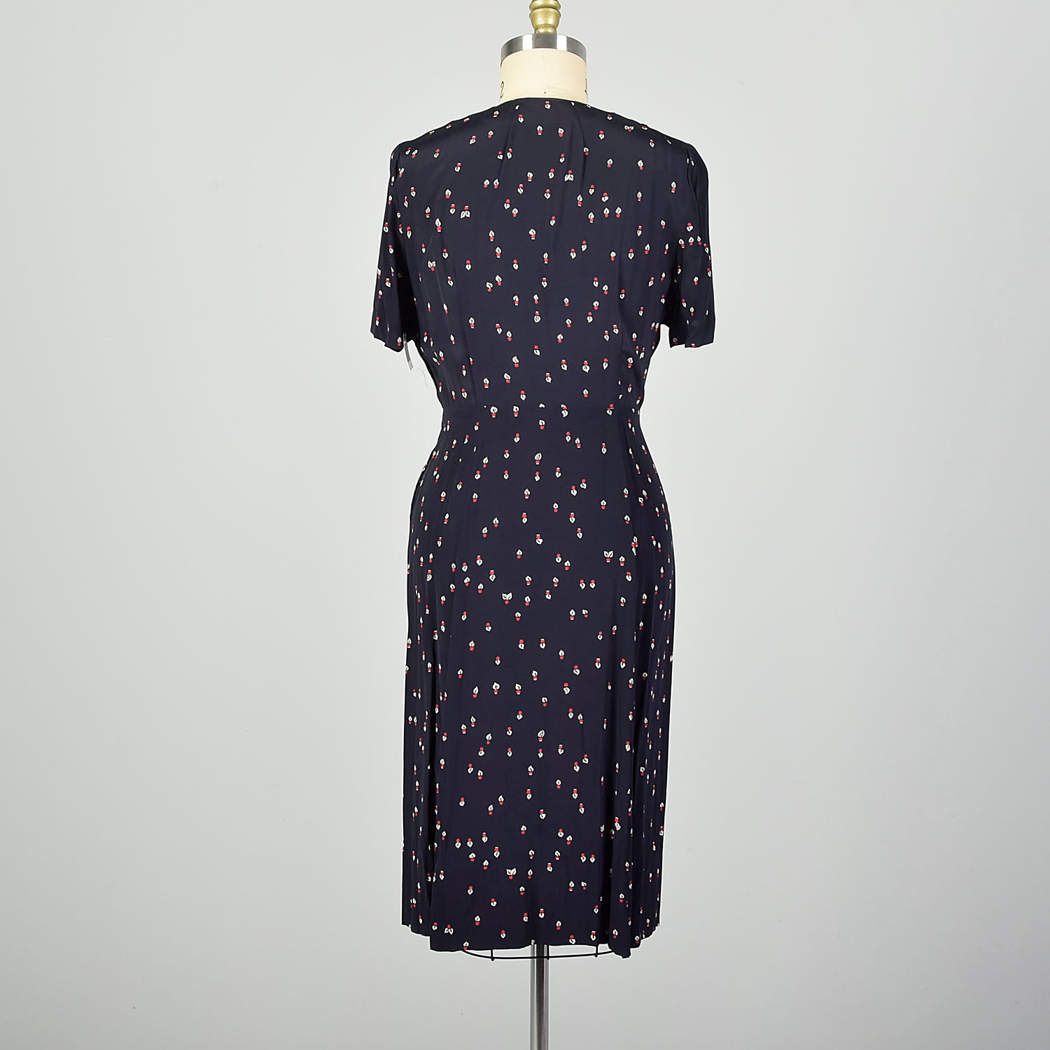 XL 1950s Dress Novelty Flower Print Navy Casual Summer Dress