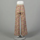 XS 1970s Pants Flower Print Bohemian Hippie Wide Leg Bell Bottoms