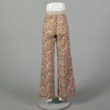 XS 1970s Pants Flower Print Bohemian Hippie Wide Leg Bell Bottoms