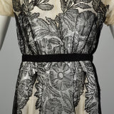 XS 1930s Old Hollywood Silk Gown Lace Black Ivory Panels Summer Sheer Flowy Sweeping Gown
