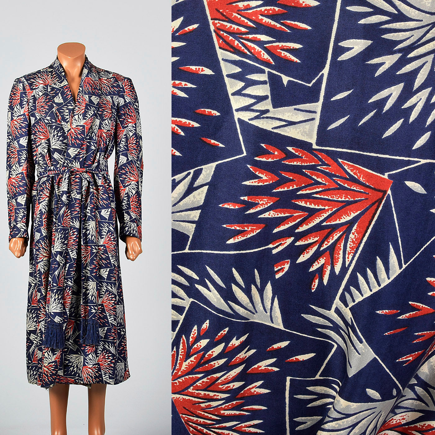 1940s Mens Sulka Silk Robe with Amazing Art Deco Print