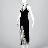 1980s Escada Black Velvet Dress with Faux Pearl Trim