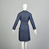 Small 1970s Denim Trench Coat  Double Breasted Knee Length Jean Jacket