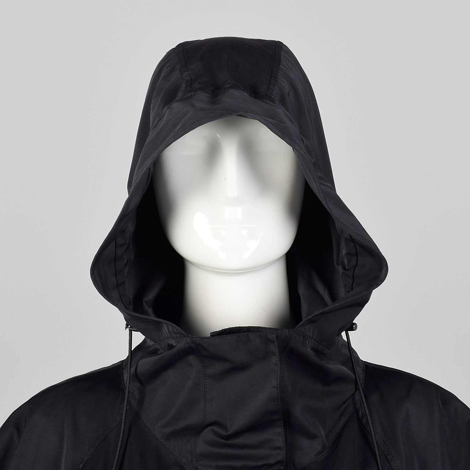 Large Lightweight Black Raincoat Hood Drawstring Waist