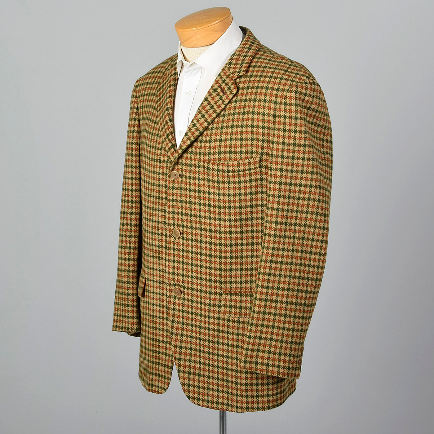 1960s Mens Green and Orange Check Jacket in Wool Tweed