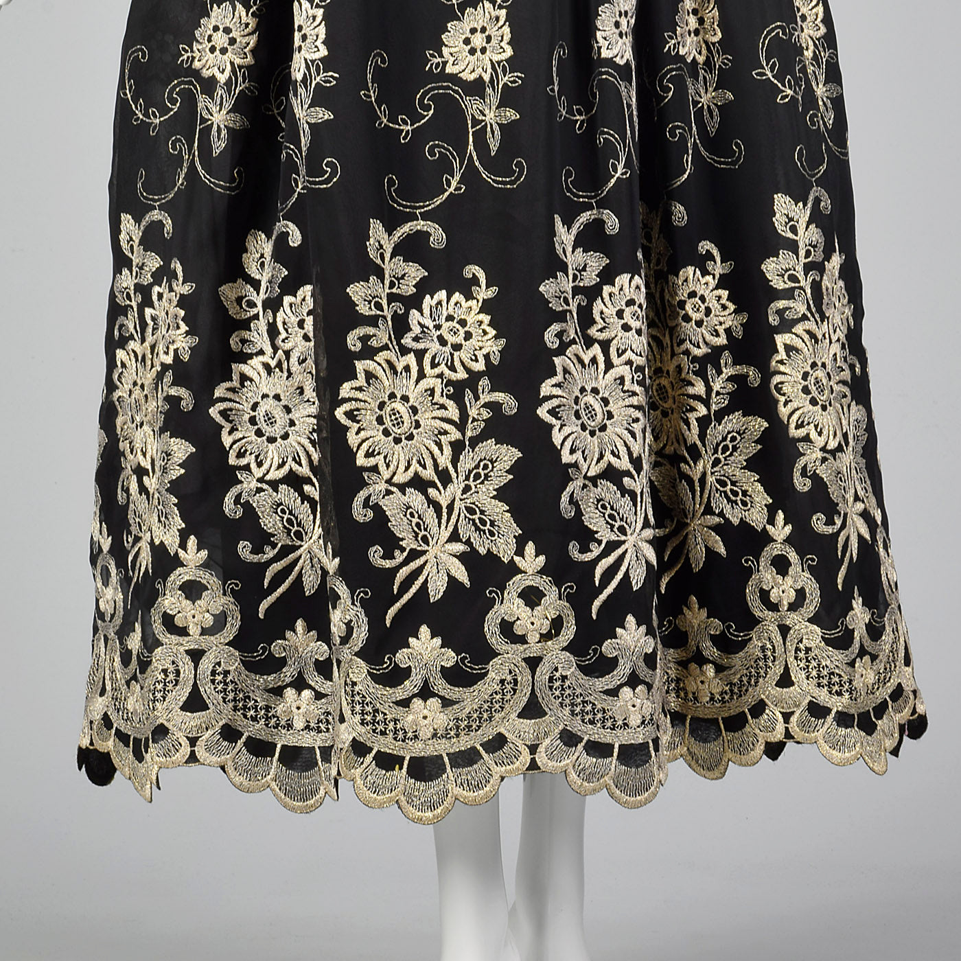 1980s Mr. Blackwell Evening Dress with Gold Embroidery