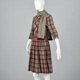 1950s Gray and Burgundy Wool Dress with Matching Scarf