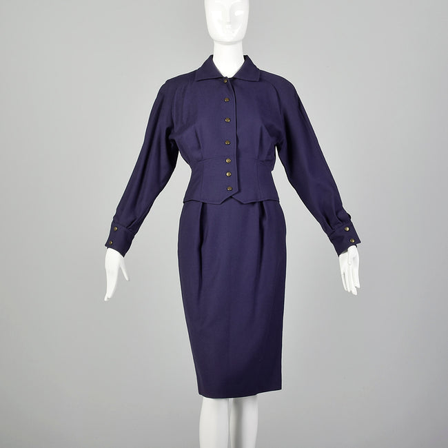 XS Guy Laroche 1980s Plumb Purple Skirt Suit